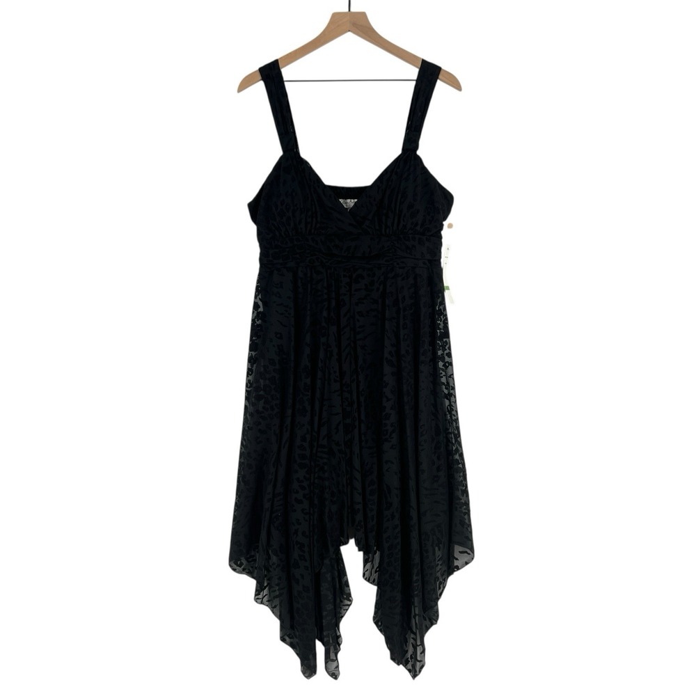 Olivia Matthews Dress Womens XL‎ Black Leopard Velvet Burnout Handkerchief Hem